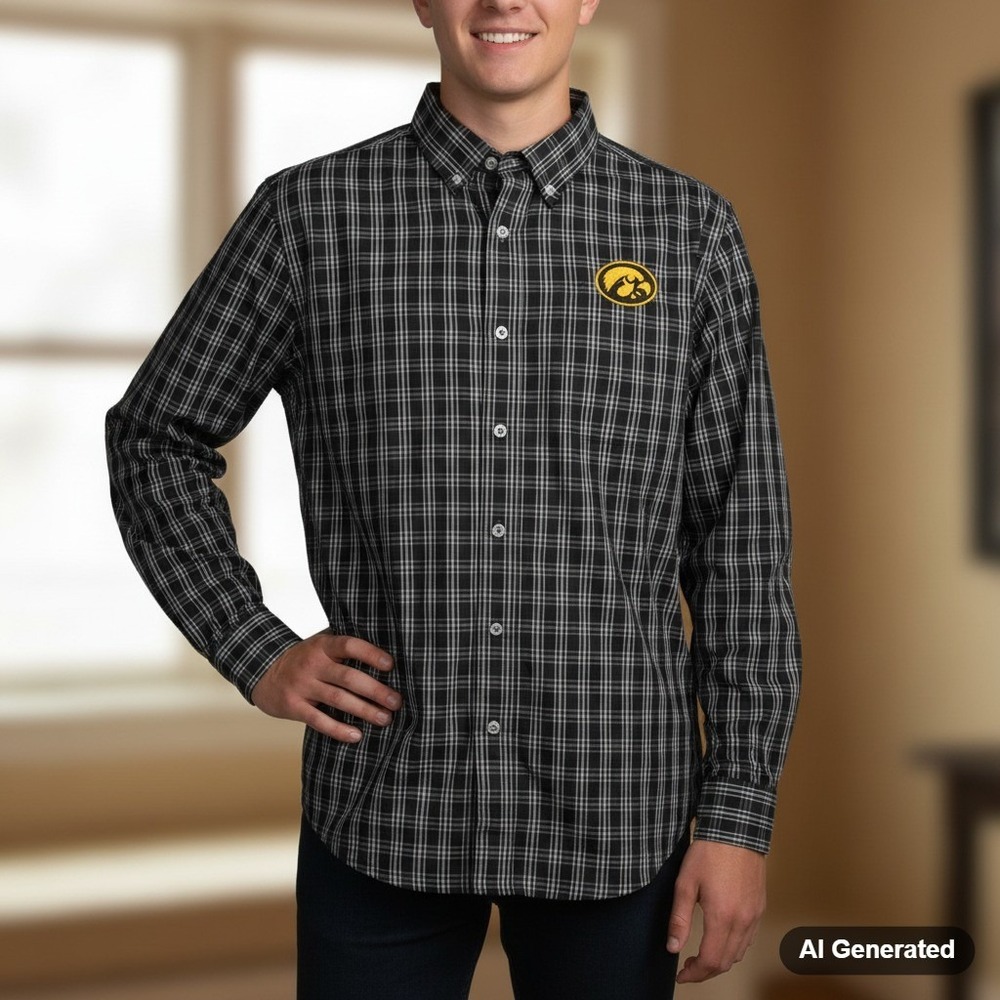 Rivalry Threads Men's Plaid‎ Button Down Shirt M Iowa Hawkeyes Logo Classic Fit